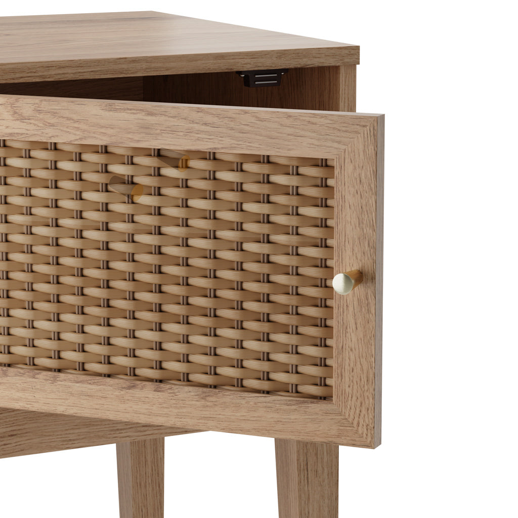 Bordeaux Boho Natural Wood & Rattan Square Side Table